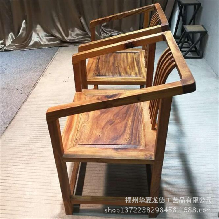 华夏龙德轩南美花梨胡桃木斜方椅子实木大板桌配套中式简约休闲椅示例图11