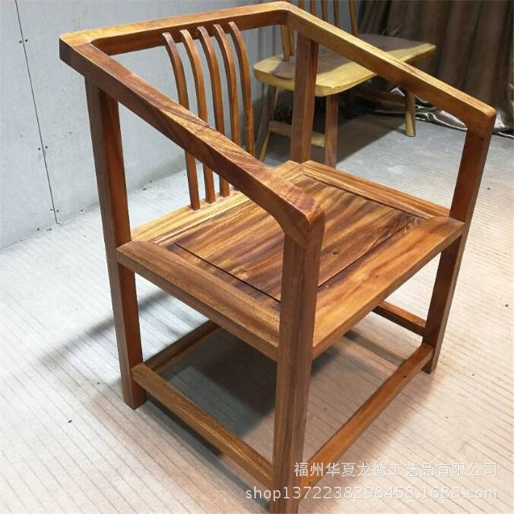 华夏龙德轩南美花梨胡桃木斜方椅子实木大板桌配套中式简约休闲椅示例图8