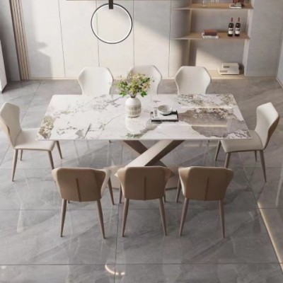 意式轻奢设计师高端岩板餐桌家用小户型现代简约长方形饭桌椅组合
