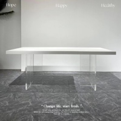亚克力悬浮岩板餐桌德利丰意式极简透明北欧设计师岛台长方形家用