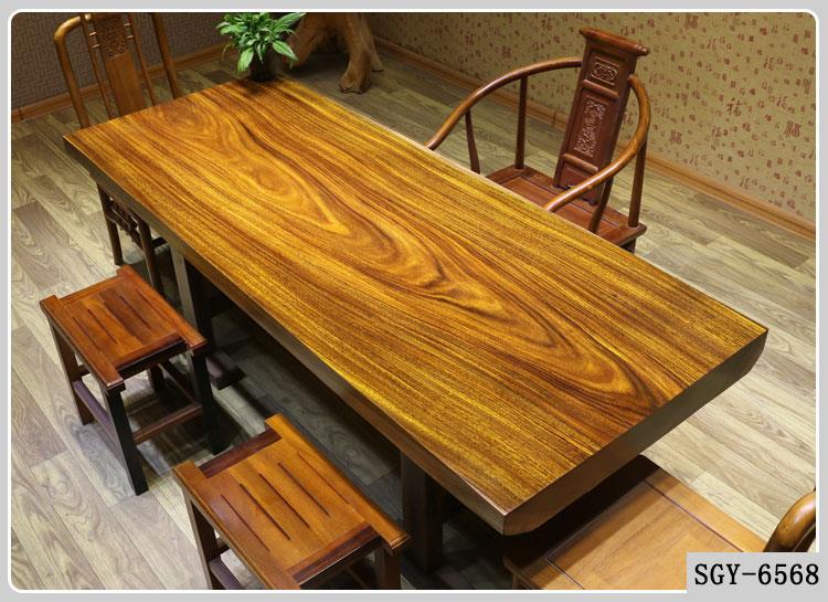 红木奥坎巴花黄花梨实木大板桌原木茶桌茶台餐桌老板桌总裁桌示例图10