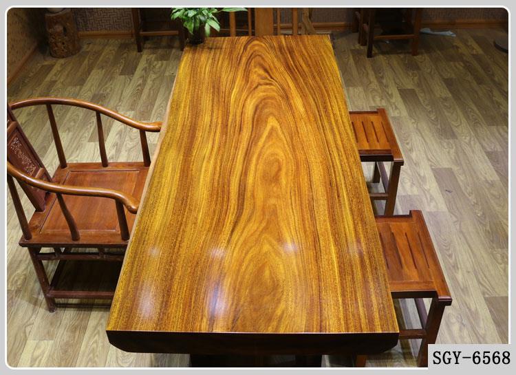 红木奥坎巴花黄花梨实木大板桌原木茶桌茶台餐桌老板桌总裁桌示例图9