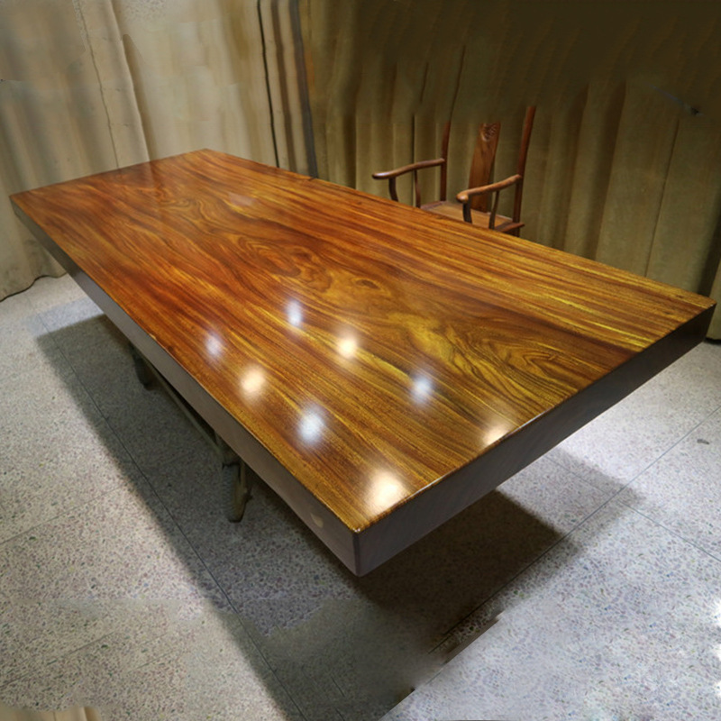 奥坎实木大板桌面大班台原木会议桌自然边红木家具茶桌茶台餐桌子示例图14