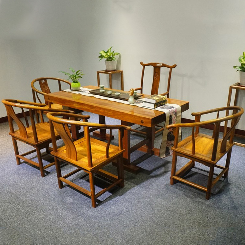 奥坎实木大板桌面大班台原木会议桌自然边红木家具茶桌茶台餐桌子示例图12