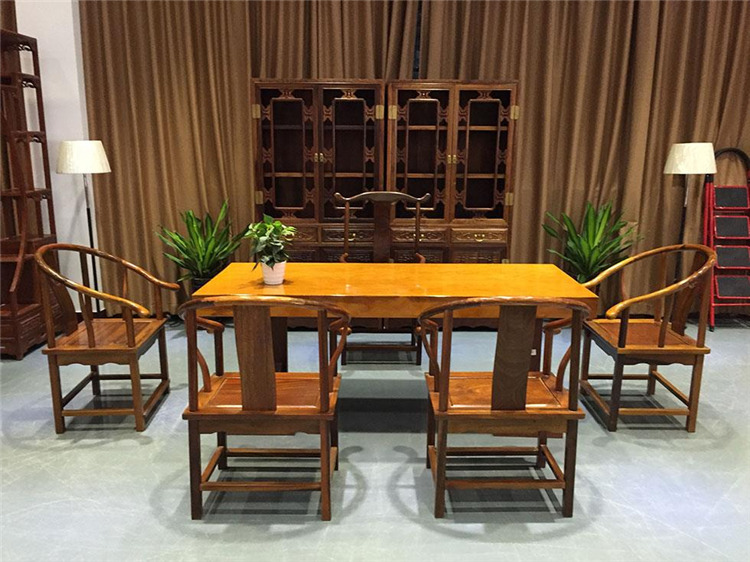 黄花梨大板 实木整体自然边大班台画案 原木树桩办公桌茶桌大板桌示例图11