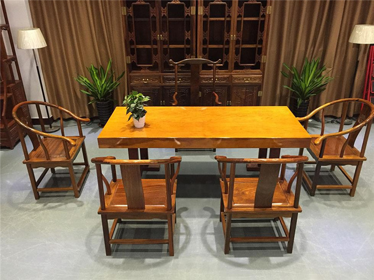 黄花梨大板 实木整体自然边大班台画案 原木树桩办公桌茶桌大板桌示例图12