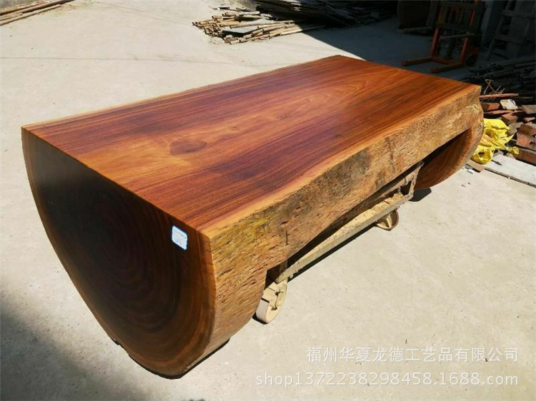 奥坎实木大板平桌原木天然整体桌子连体茶桌茶台商务办公桌可定制示例图10