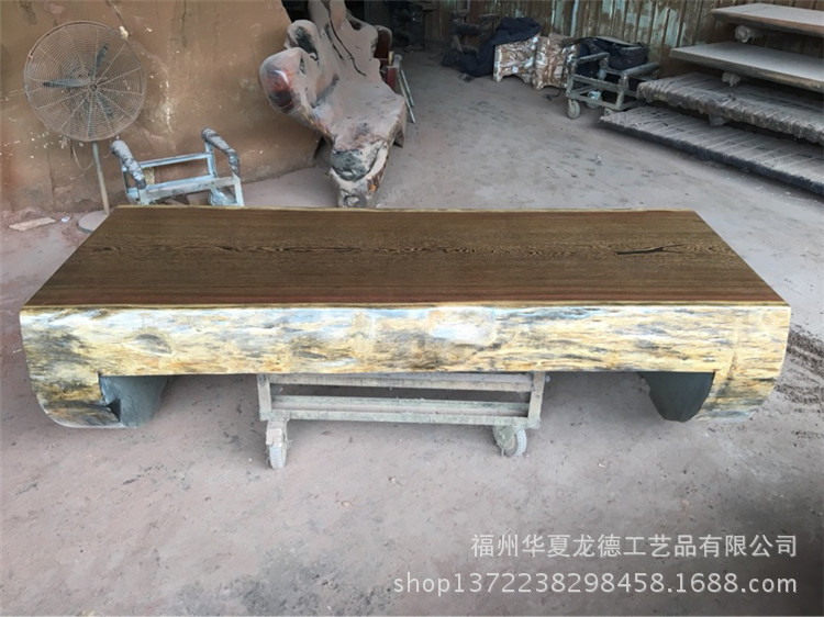 华夏龙德轩鸡翅木实木大板平桌会议桌天然脚整体办公桌可定制尺寸示例图22