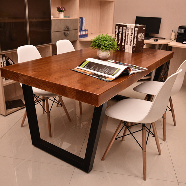 美式复古实木办公桌 公司职员洽谈会议桌铁艺办公桌椅办公家具示例图4
