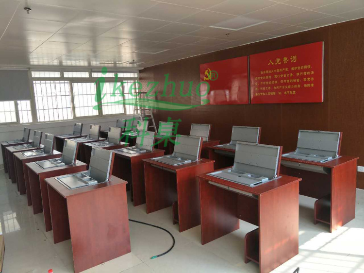 科桌K088部队翻转电脑桌 单人隐藏式显示器会议桌 多媒体教室培训桌示例图6