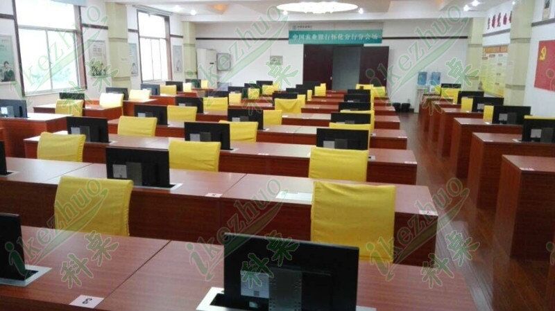 科桌液晶屏升降电脑桌 显示器升降会议桌 银行部队培训桌电动升降示例图2