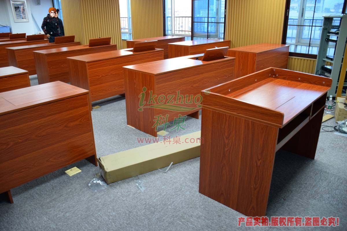 科桌液晶屏升降电脑桌 显示器升降会议桌 银行部队培训桌电动升降示例图3