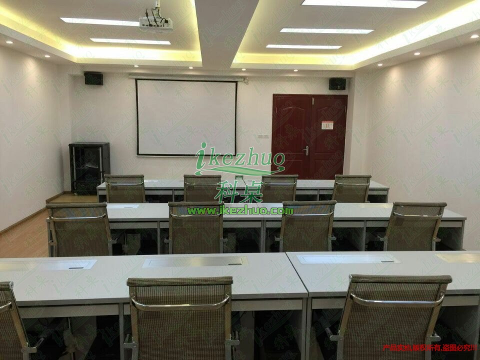 科桌液晶屏升降电脑桌 显示器升降会议桌 银行部队培训桌电动升降示例图10
