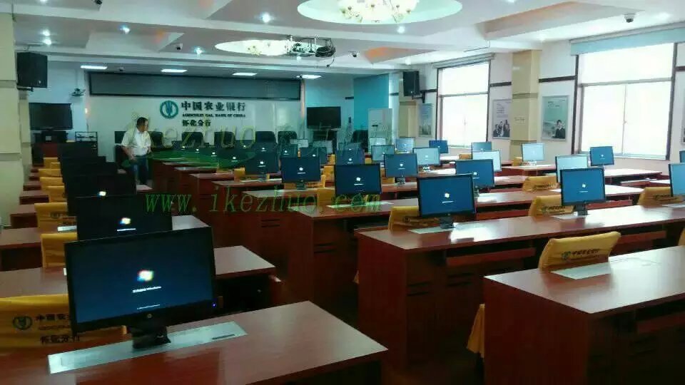 科桌液晶屏升降电脑桌 显示器升降会议桌 银行部队培训桌电动升降示例图9