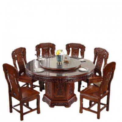 实木圆形餐桌中式雕花餐桌椅组合10人吃饭大圆桌仿古饭桌家用餐台