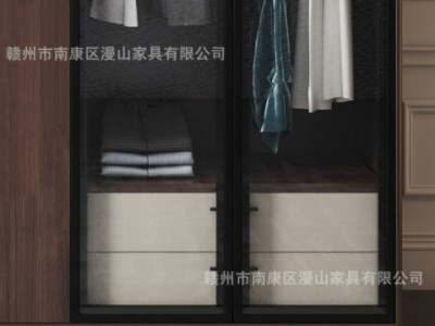 北欧胡桃木全实木衣柜组合现代简约卧室对开门储物柜玻璃门大衣橱图2
