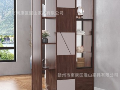 北欧胡桃木全实木间厅柜组合现代简约客厅隔断鞋柜一体入户玄关柜图3
