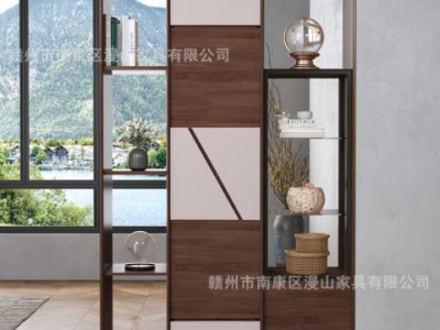 北欧胡桃木全实木间厅柜组合现代简约客厅隔断鞋柜一体入户玄关柜图2