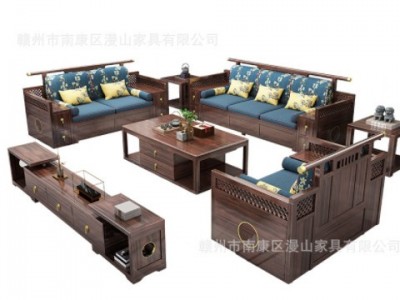 新中式金花梨木全实木沙发组合现代简约大小户型冬夏两用客厅家具