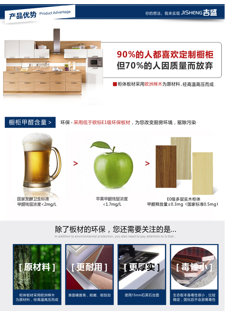 板式厨房 吊柜壁柜 整体厨房橱柜 吉盛厨房家具定制示例图1
