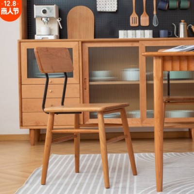 北欧风实木椅子巧克力餐椅樱桃木家用靠背书桌椅屋橡木餐桌椅凳子