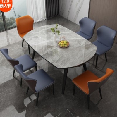 岩板餐桌椅组合现代简约轻奢家用小户型可伸缩折叠方圆两用饭桌子