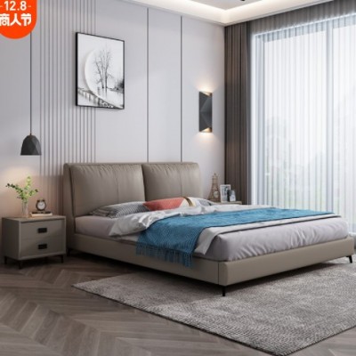 皮床小户型软包婚床现代简约网红双人床1.8米主卧家具轻奢大床