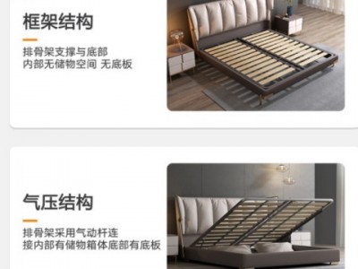 现代轻奢纳帕真皮床羽绒软包双人实木床意式极简主卧室储物 结婚床图3