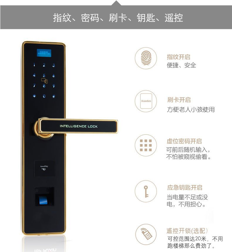 智能指纹密码刷卡锁家用防盗门锁大门密码锁自动上锁示例图2