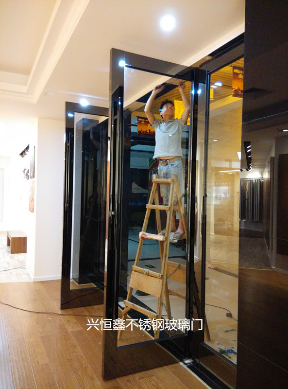 深圳密码锁玻璃门维修定做黑钛金玻璃门酒店店铺办公室玻璃门示例图9