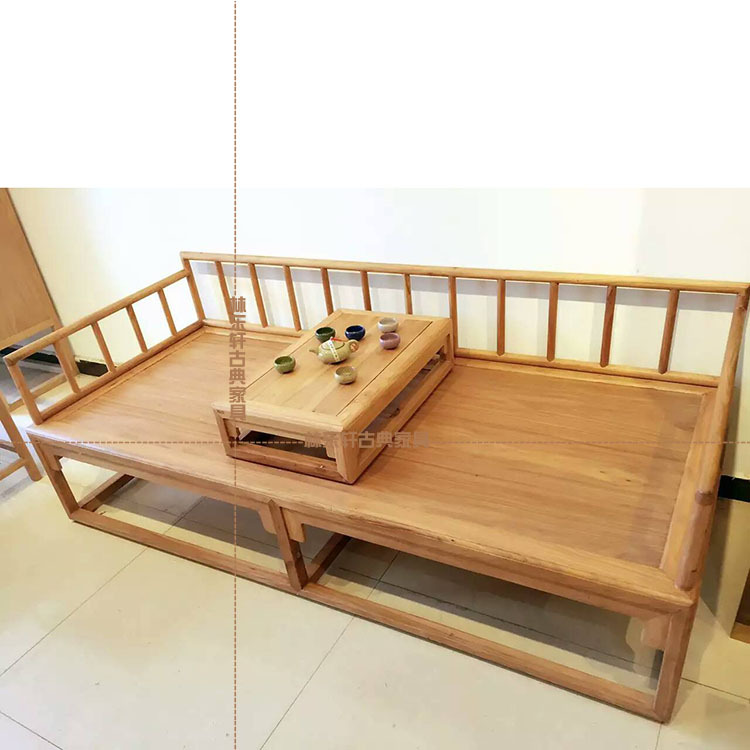 厂家批发老榆木罗汉床现代中式家具纯实木榻榻米原木沙发床禅意示例图4