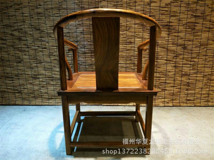 华夏龙德轩实木大板配套奥坎圈椅子明清古典红木家具原木休闲椅凳示例图9