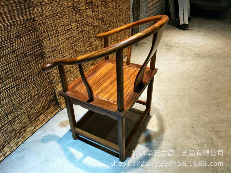 华夏龙德轩实木大板配套奥坎圈椅子明清古典红木家具原木休闲椅凳示例图7