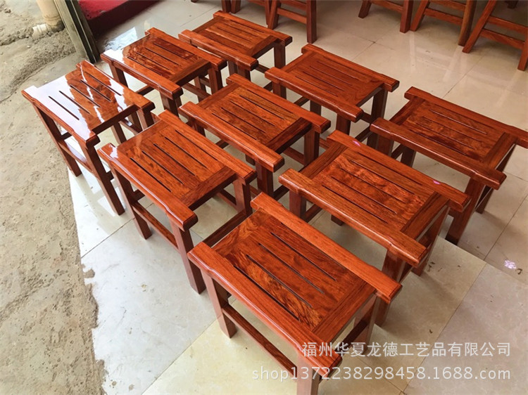 华夏龙德轩巴花方凳子简约原木巴西花梨木实木大板桌子配套小板凳示例图14