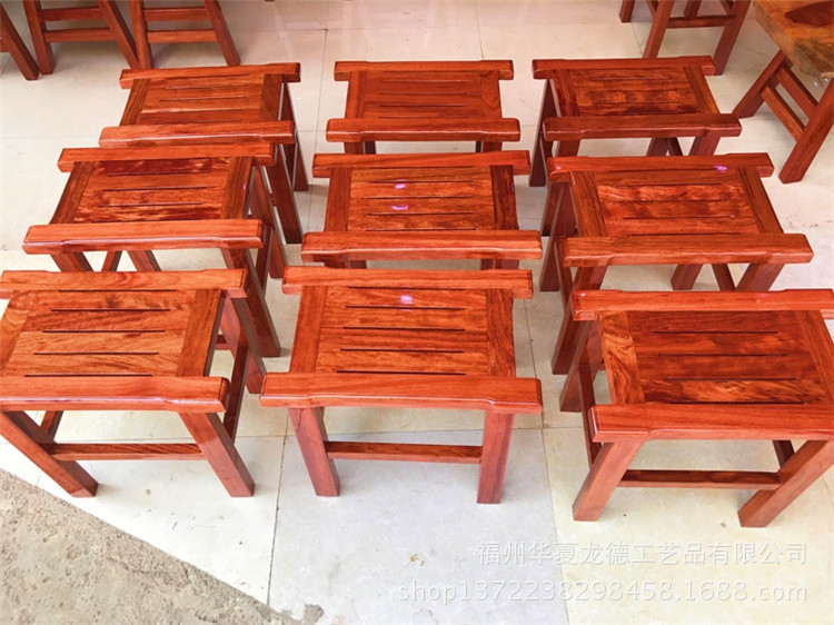 华夏龙德轩巴花方凳子简约原木巴西花梨木实木大板桌子配套小板凳示例图9