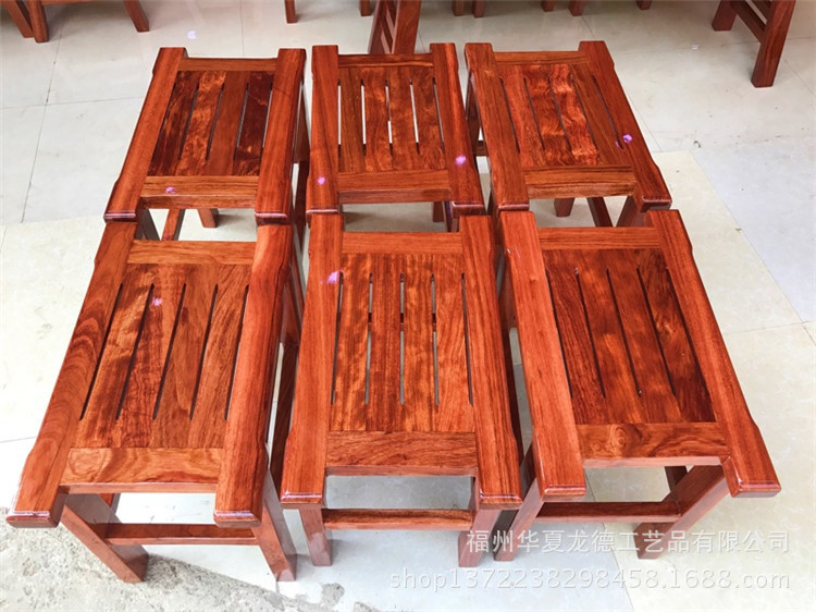 华夏龙德轩巴花方凳子简约原木巴西花梨木实木大板桌子配套小板凳示例图16