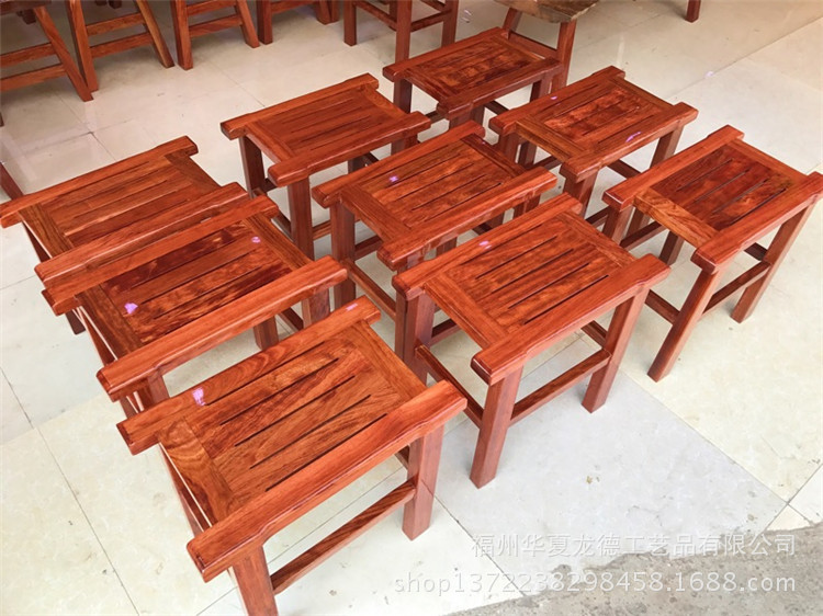 华夏龙德轩巴花方凳子简约原木巴西花梨木实木大板桌子配套小板凳示例图13