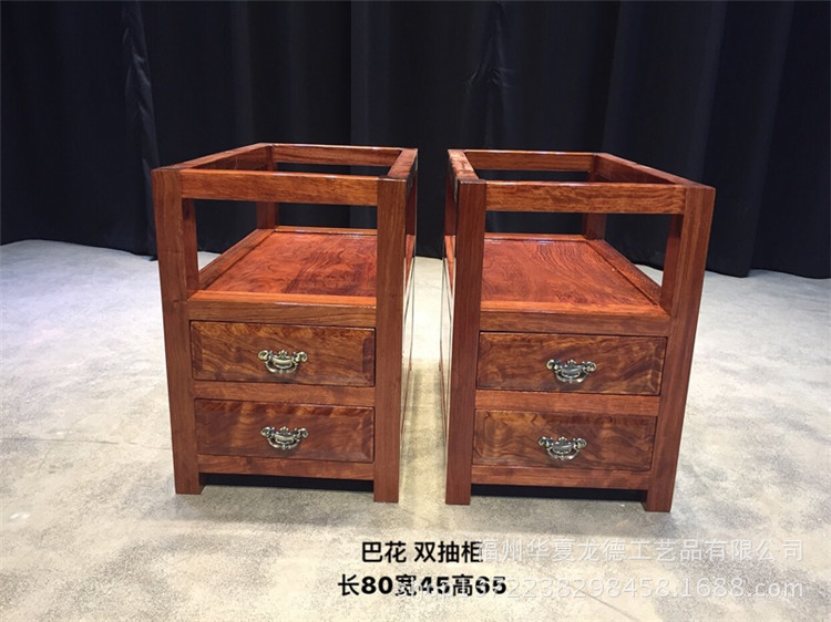 华夏龙德轩实木大板桌腿巴花原木柜子架巴西花梨脚架带抽屉支撑架示例图5