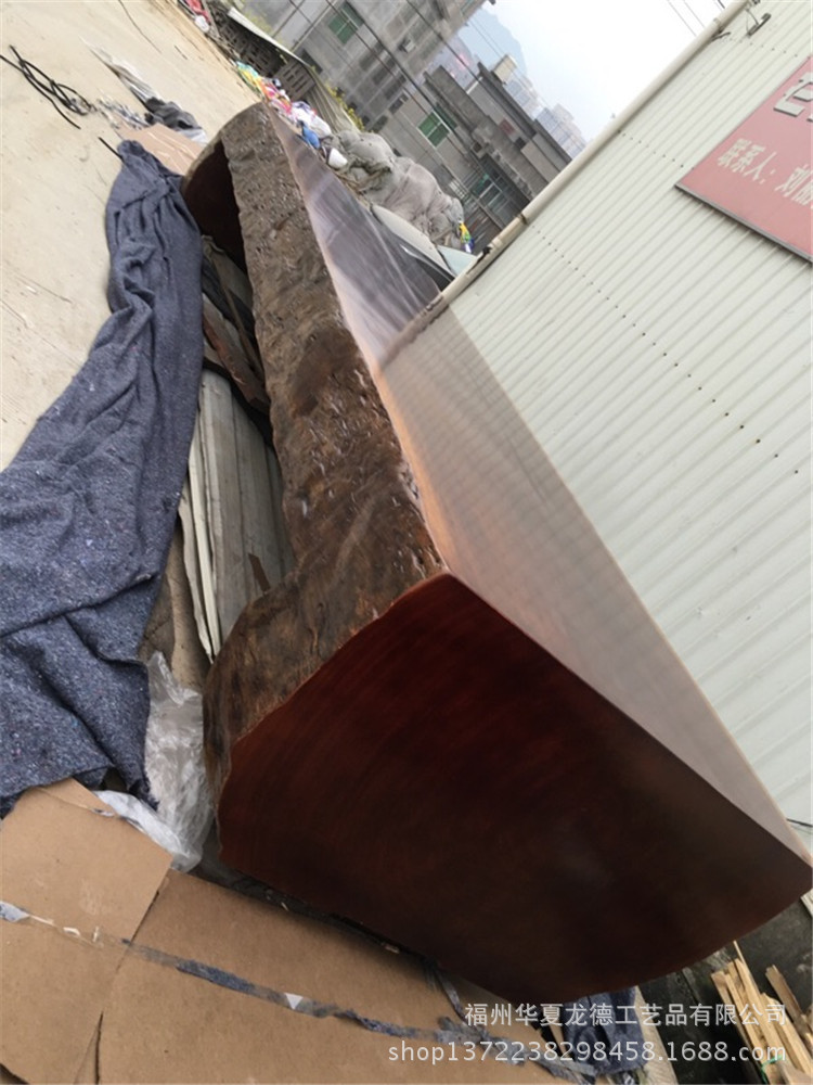 华夏龙德轩奥坎实木特大平桌天然整体原木大板桌大堂展览桌可定做示例图16