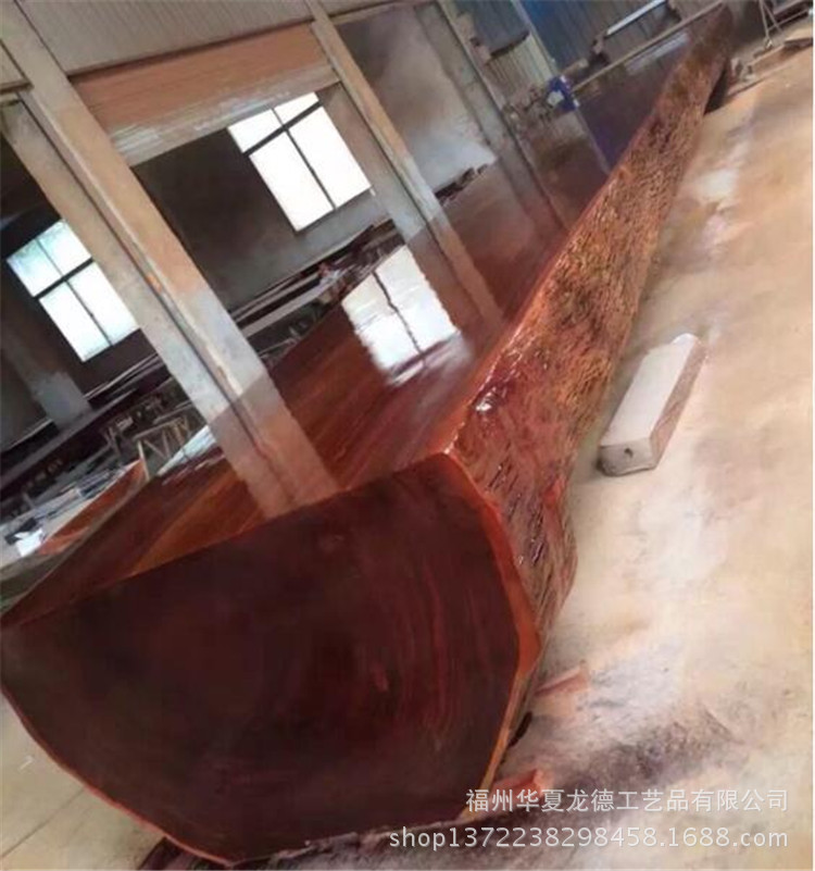 华夏龙德轩奥坎实木特大平桌天然整体原木大板桌大堂展览桌可定做示例图12