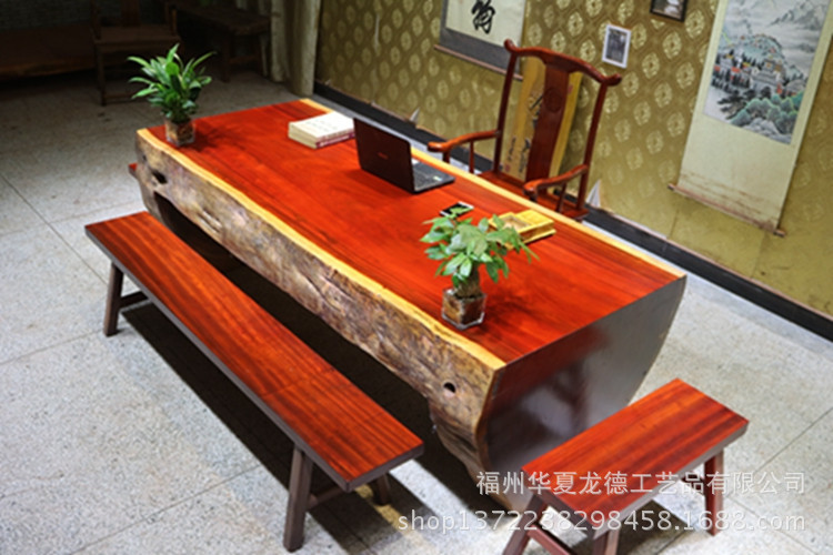 红花梨实木大板平桌原木整体桌办公桌连体茶桌茶台可定做大班台示例图14