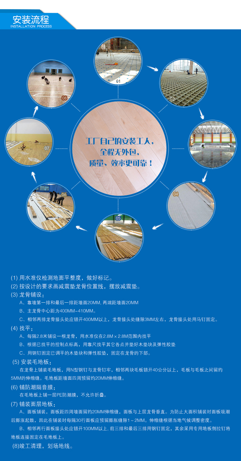 学校一级橡木柞木水曲柳指接风雨操场篮球馆悬浮式运动木地板现货示例图5