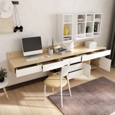 厂家直销北欧烤漆连体书桌储物写字台家用组装电脑桌书柜组合家具