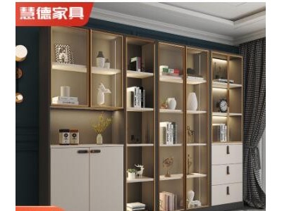 简约现代轻奢大玻璃门全墙书柜北欧整面墙带门落地书房客厅书橱图3