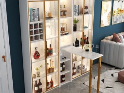 酒柜现代简约客厅靠墙置物架玻璃展示柜轻奢高档储物柜带折叠吧台图2