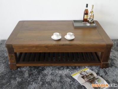 绿林木语黑胡桃全实木茶几1.2米双层大茶桌厚重_现代简约图1
