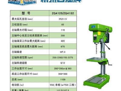 杭州西湖轻型台钻 多功能钻床 高精度大功率ZQ4125 打孔机 木工钻床