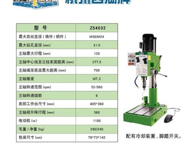 西湖台钻 钻攻两用 ZS4032工业钻床 1100W齿轮传动 多功能钻孔机