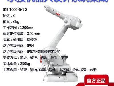 ABB工业机器人IRB1600-6/12范围12米荷载6KG装配包装上下料机械手