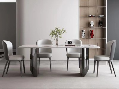 现代简约岩板长方形餐桌大小户型家用高端轻奢网红款餐厅桌椅组合